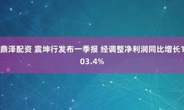 鼎泽配资 震坤行发布一季报 经调整净利润同比增长103.4%